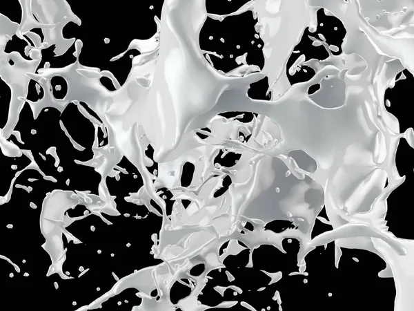 Blanc éclaboussure isolé fond noir. Illustration 3d, rendu 3d . — Photo