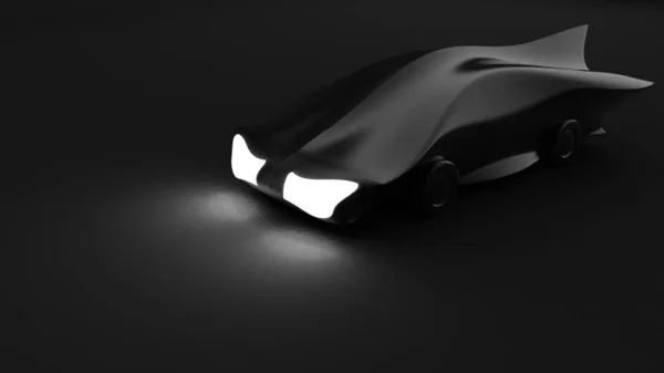 Futuristico nero, sfondo fantastico con una macchina sportiva. Illustrazione 3d, rendering 3d . — Foto Stock