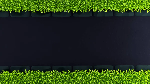 Чорний весняний фон з зеленим трав'яним килимом і фланцем — стокове фото