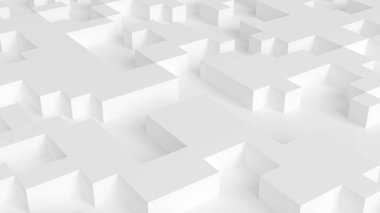 Soyut beyaz şehir arkaplanı. 3d illüstrasyon, 3d canlandırma.