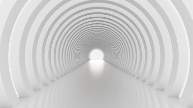 Beyaz tünel ve ışık. 3d illüstrasyon, 3d canlandırma.