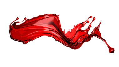 Beyaz bir arka planda ıssız şarap sıçraması. 3d illüstrasyon, 3d canlandırma.