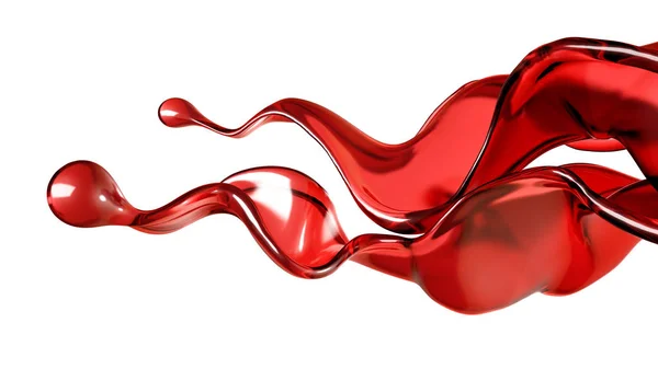Een plons doorzichtige rode vloeistof op een witte achtergrond. 3d illustratie, 3d weergave. — Stockfoto