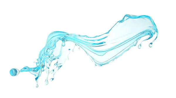 Isolerat blått stänk av vatten på en vit bakgrund. 3D-illustration, 3D-återgivning. — Stockfoto