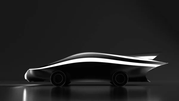Negro futurista, fantástico fondo con un coche deportivo. Ilustración 3d, representación 3d . — Foto de Stock
