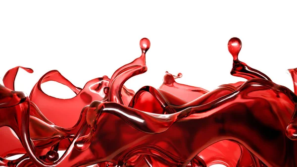 Um respingo de um líquido vermelho transparente sobre um fundo branco. Ilustração 3d, renderização 3d . — Fotografia de Stock