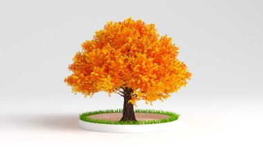 Güzel, lüks bir sonbahar ağacı. 3d illüstrasyon, 3d canlandırma.
