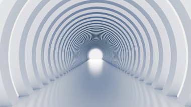 Beyaz tünel ve ışık. 3d illüstrasyon, 3d canlandırma.