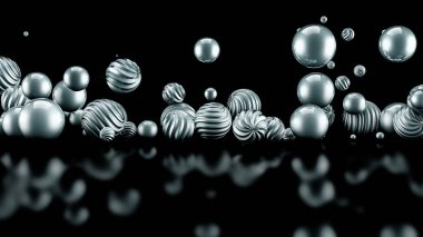 Toplarla birlikte kutlama arka planı. 3d illüstrasyon, 3d canlandırma.