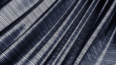 Siyah arkaplan, kumaşlar, gümüş ve çizgiler. 3d illüstrasyon, 3d canlandırma.