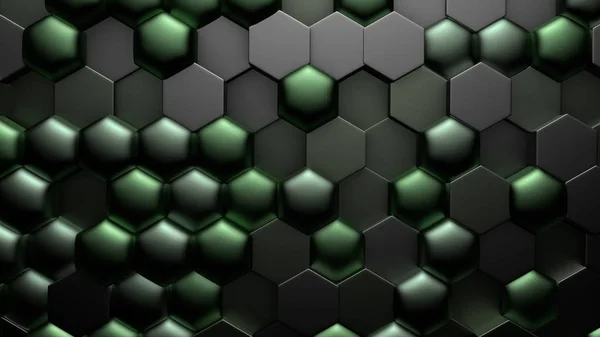Altıgen yeşil metalik arka plan. 3d illüstrasyon, 3d canlandırma. — Stok fotoğraf