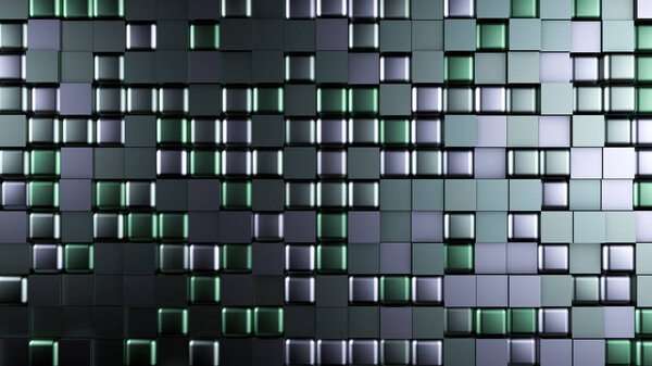 Green black metallic background with hexagons. 3d rendering, 3d illustration.