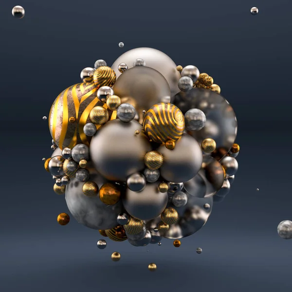 Gold gray background with balls, geometry, abstraction. 3d illustration, 3d rendering. — ストック写真