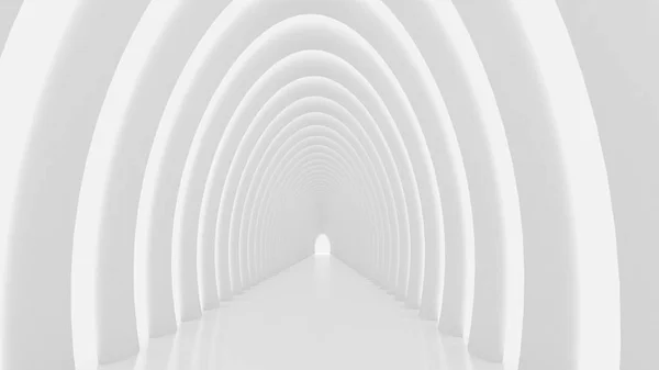 Biały tunel i światło. Ilustracja 3D, renderowanie 3D. — Zdjęcie stockowe