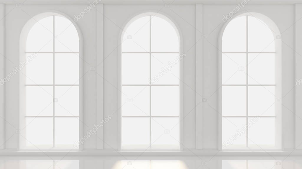 White empty interior, white room with windows, background. 3d il