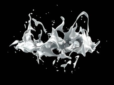 Beyaz sıçrama izole siyah arka plan. 3d illüstrasyon, 3d yırtık