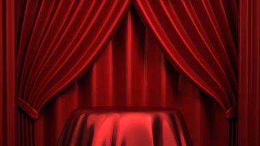 Güzel, perde kumaşı, örtüsü, kaidesi, afişi, çerçevesi olan soyut bir arkaplan. 3d illüstrasyon, 3d canlandırma.