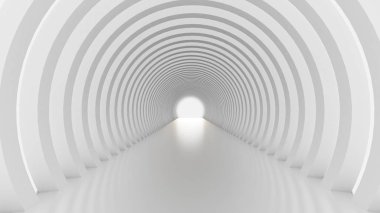 Beyaz tünel ve ışık. 3d illüstrasyon, 3d canlandırma.