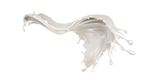 Geïsoleerde splash van melk. 3D illustratie, 3D-rendering. — Stockfoto