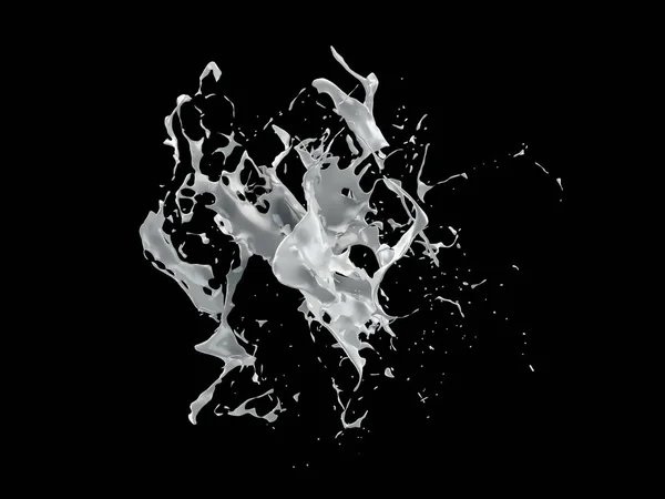 Witte splash geïsoleerde zwarte achtergrond. 3d illustratie, 3d schuren — Stockfoto