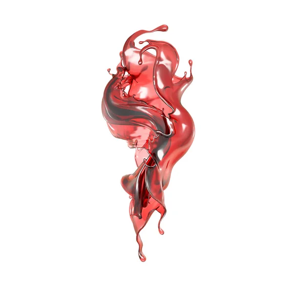 Plusk przezroczystego czerwonego płynu. Ilustracja 3d, renderowanie 3d — Zdjęcie stockowe
