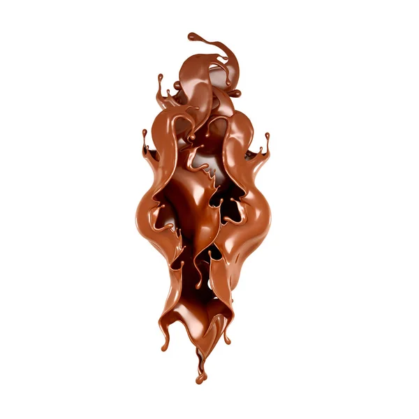 Un chorrito de chocolate sobre un fondo blanco. Ilustración 3d, representación 3d . — Foto de Stock