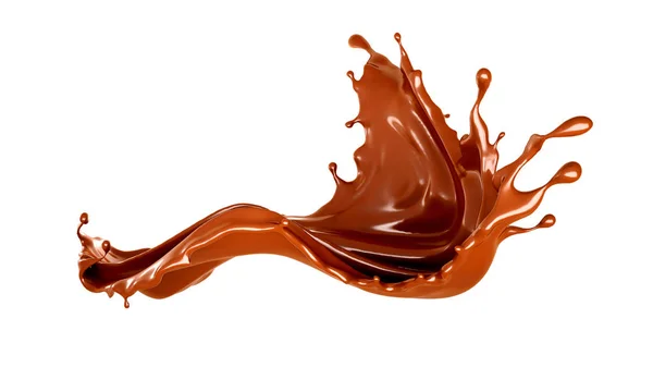 Un chorrito de chocolate aislado sobre fondo blanco. Ilustración 3d —  Fotos de Stock