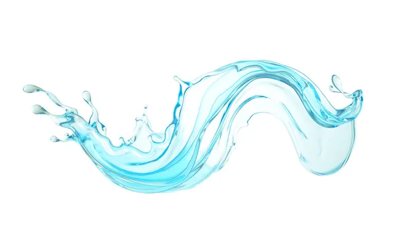 Изолированный синий брызг воды на белом фоне. 3D-иллюстрация — стоковое фото