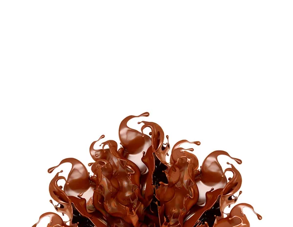 Un chorrito de chocolate sobre un fondo blanco. ilustración 3d, 3d —  Fotos de Stock