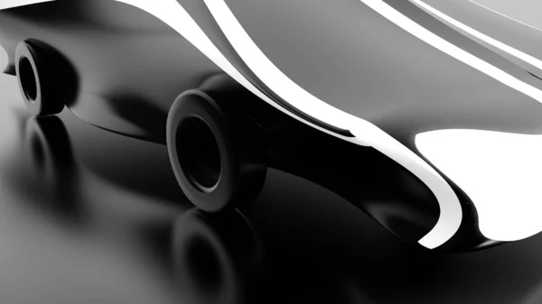 Black futuristic, fantastic background with a sports car. 3d ill — Stock Photo, Image