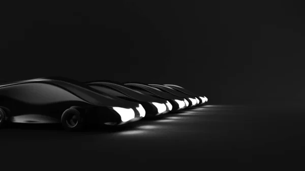 Negro futurista, fantástico fondo con un coche deportivo. 3d enfermo — Foto de Stock