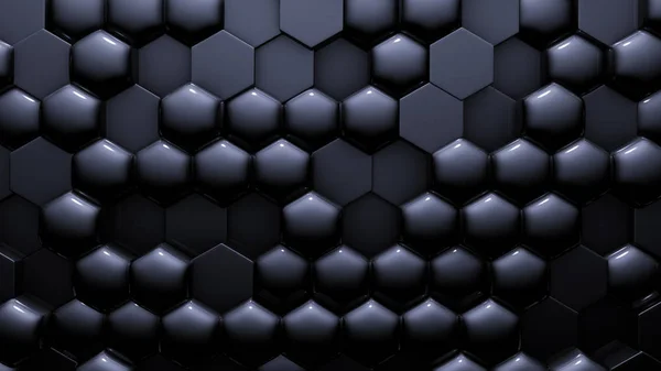 Blue black metallic background with hexagons. 3d illustration, 3