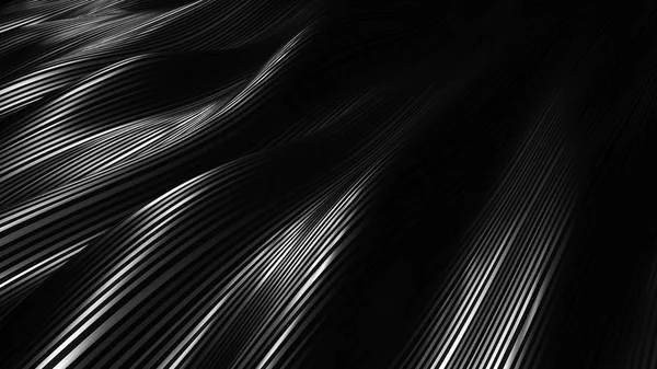 Μαύρο φόντο με πτυχωτό, ασημί και γραμμές. 3D απεικόνιση, 3d απόδοση. — Φωτογραφία Αρχείου