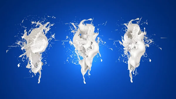 Всплеск молока на синем фоне. 3D иллюстрация, 3D рендеринг . — стоковое фото