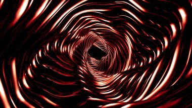 Çizgiler ve dalgalarla süslü kırmızı metalik siyah arkaplan. 3d illüstrasyon, 3d canlandırma.