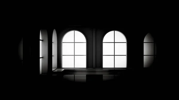 Grim black empty interior. 3d illustration, 3d rendering. — Stock Photo, Image