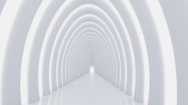 Beyaz tünel ve ışık. 3d illüstrasyon, 3d canlandırma.