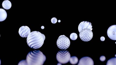 Toplarla birlikte kutlama arka planı. 3d illüstrasyon, 3d canlandırma.