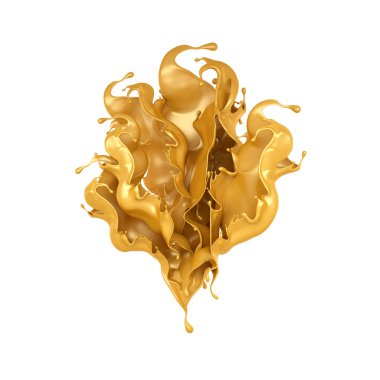 İzole edilmiş beyaz bir zemine karamel sıçramış. 3d illüstrasyon, 3d canlandırma.