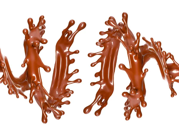 Splash de chocolate em um fundo branco. Ilustração 3d, renderização 3d . — Fotografia de Stock