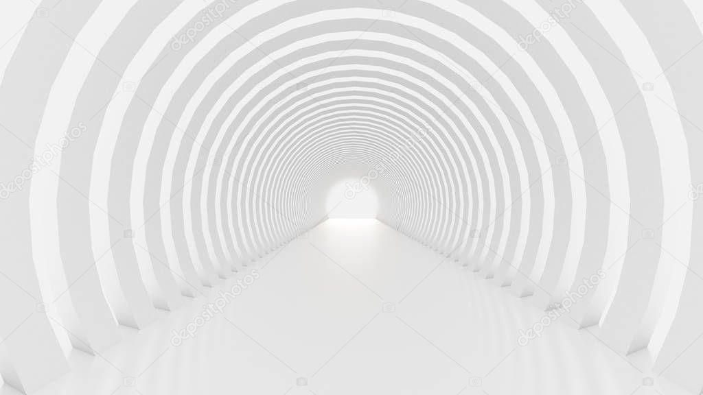 White tunnel and light. 3d illustration, 3d rendering.