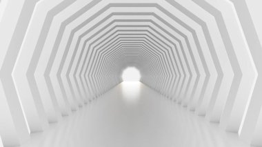 Beyaz tünel ve ışık. 3d illüstrasyon, 3d canlandırma.