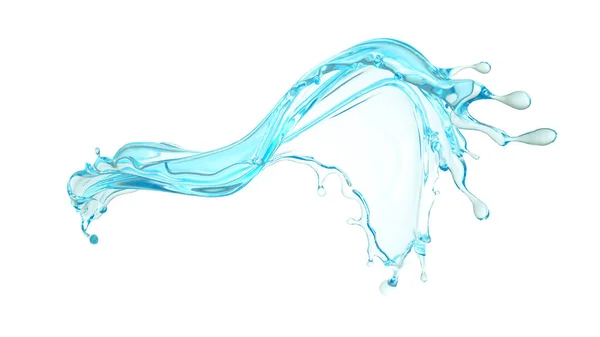 白い背景に水の隔離された青いスプラッシュ。3Dイラスト, 3Dレンダリング. — ストック写真