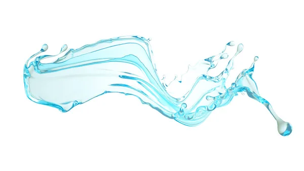 Salpicadura de agua azul aislada sobre un fondo blanco. Ilustración 3d, representación 3d . —  Fotos de Stock