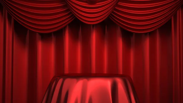 Hermoso fondo abstracto con tela de cortina, cortina, pedestal, pancarta, marco. Ilustración 3d, representación 3d . — Foto de Stock