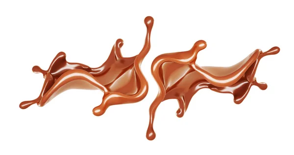 Splash de chocolate em um fundo branco. Ilustração 3d, renderização 3d . — Fotografia de Stock