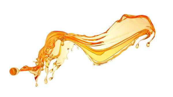 Isolated splash of orange juice. 3d illustration, 3d rendering.