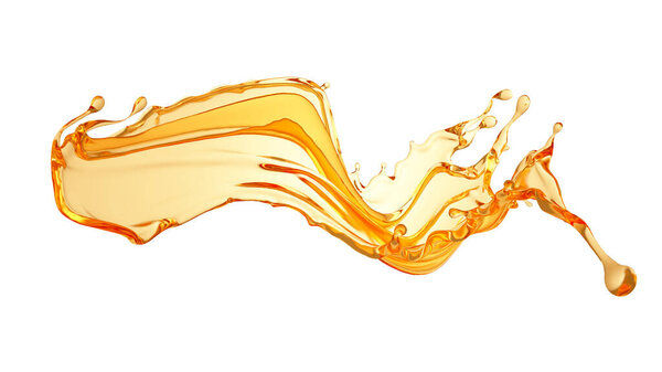Isolated splash of orange juice. 3d illustration, 3d rendering.
