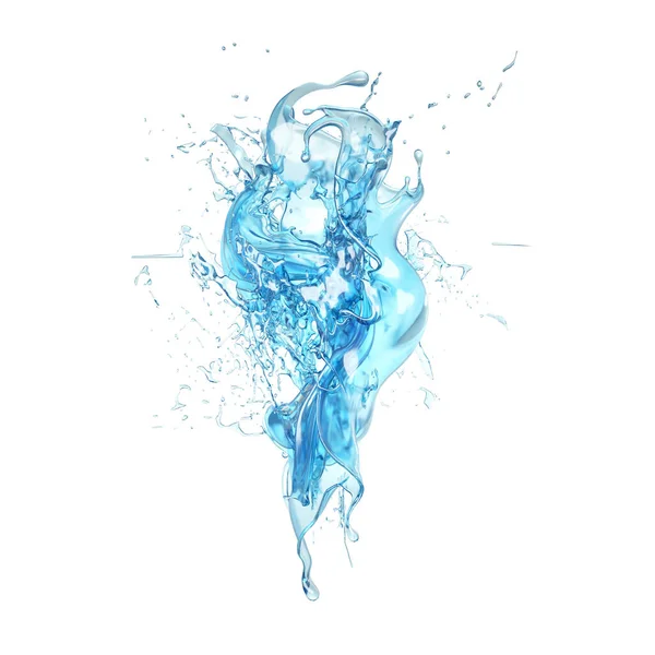 Stänk av vatten på en vit bakgrund isolerad. 3D-illustration, 3D-återgivning. — Stockfoto