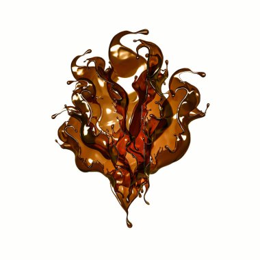 Şeffaf kahverengi bir sıvı damlası. 3d illüstrasyon, 3d yırtık